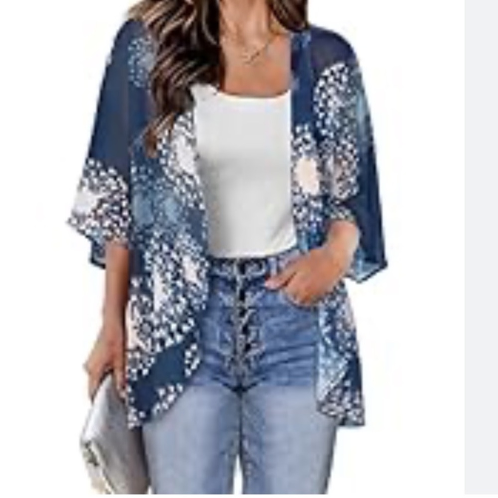 MISSY women open front cardigan, navy blue floral